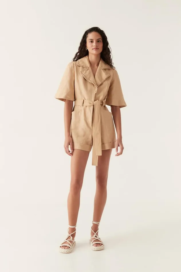 Tactile Whipstitch Playsuit Sand Brown Women Aje Playsuits and Jumpsuits Tactile Whipstitch Playsuit Sand Brown Women Aje Playsuits and Jumpsuits