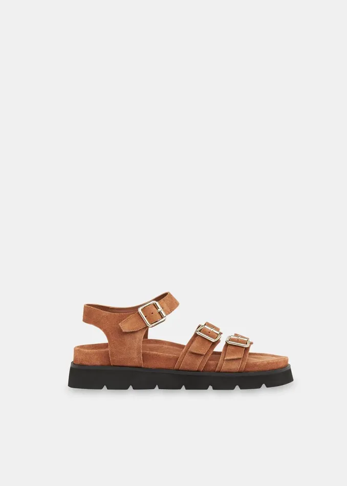 Tan Jemma Triple Buckle Sandal Women Whistles Leather
