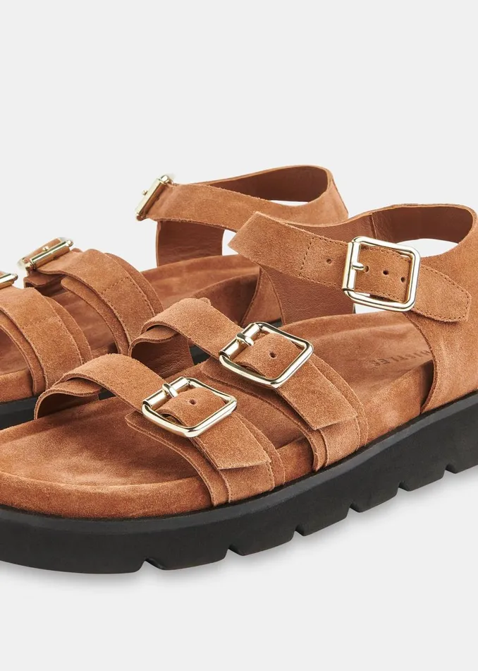 Tan Jemma Triple Buckle Sandal Women Whistles Leather