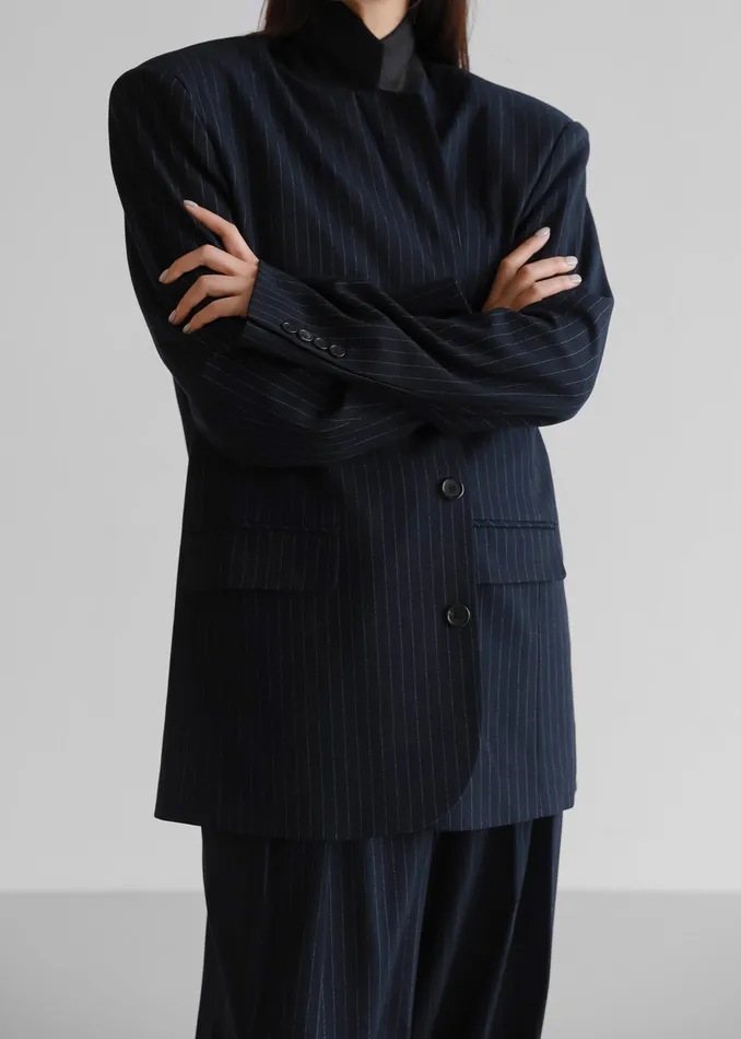 Tansy Oversized Blazer 8211 Navy Pinstripe Women The Frankie Shop Clothing