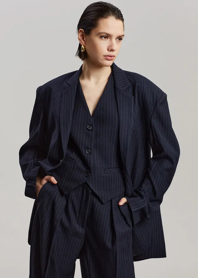 Tansy Oversized Blazer 8211 Navy Pinstripe Women The Frankie Shop Clothing