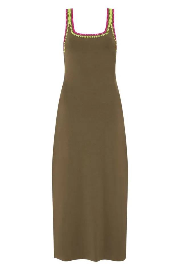 Tazia Crochet Edge Midi Dress Deep Olive Women Aje Dresses Tazia Crochet Edge Midi Dress Deep Olive Women Aje Dresses