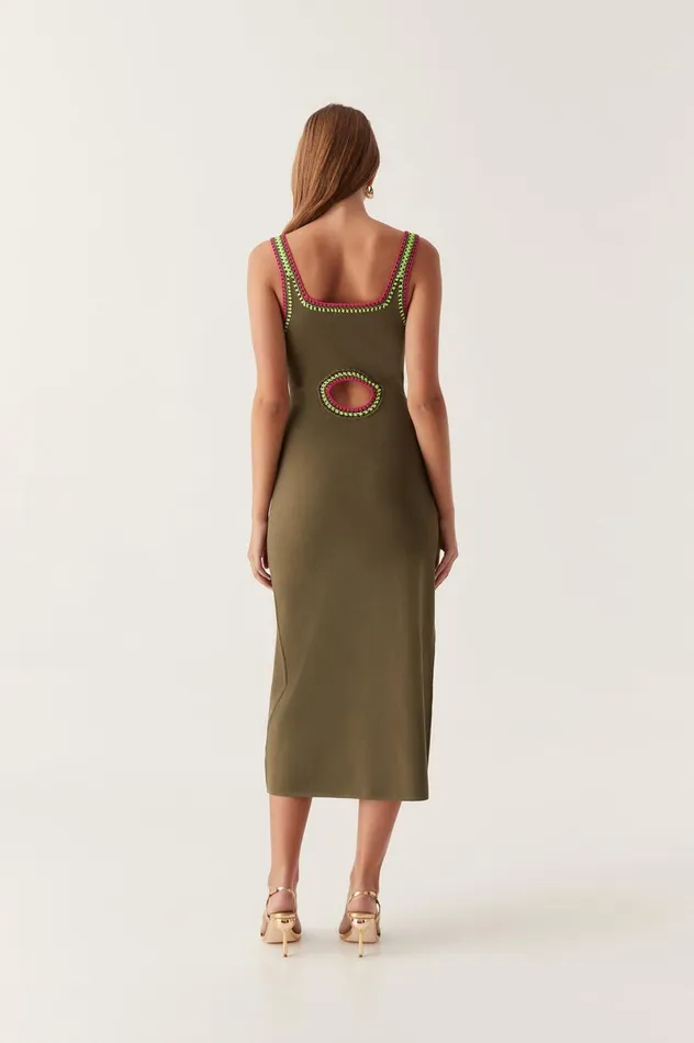 Tazia Crochet Edge Midi Dress Deep Olive Women Aje Dresses Tazia Crochet Edge Midi Dress Deep Olive Women Aje Dresses