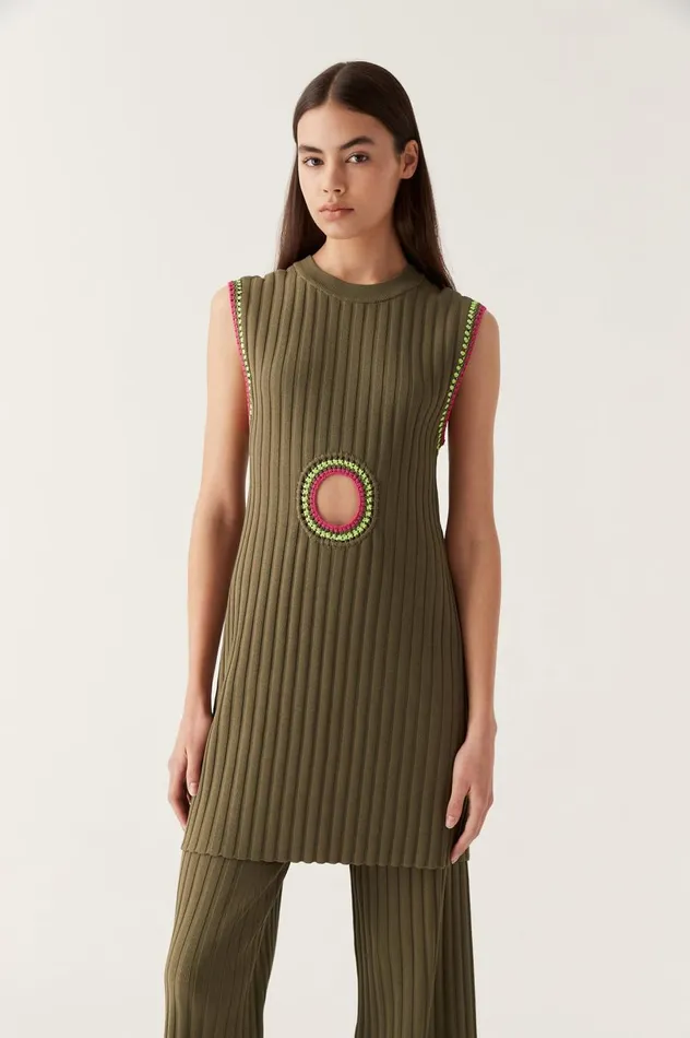 Tazia Crochet Edge Mini Dress Deep Olive Women Aje Dresses