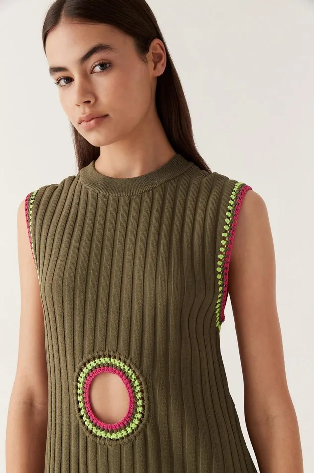 Tazia Crochet Edge Mini Dress Deep Olive Women Aje Dresses Tazia Crochet Edge Mini Dress Deep Olive Women Aje Dresses