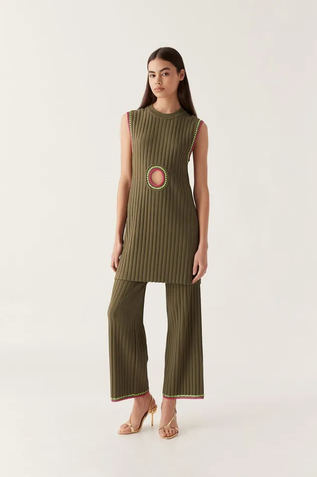 Tazia Crochet Edge Mini Dress Deep Olive Women Aje Dresses Tazia Crochet Edge Mini Dress Deep Olive Women Aje Dresses