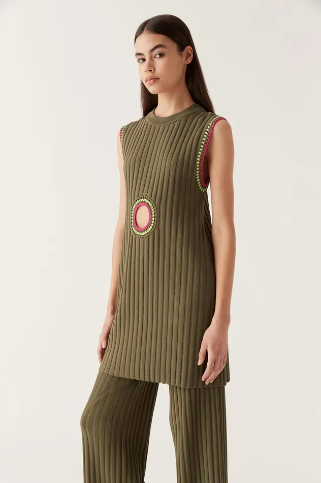 Tazia Crochet Edge Mini Dress Deep Olive Women Aje Dresses Tazia Crochet Edge Mini Dress Deep Olive Women Aje Dresses