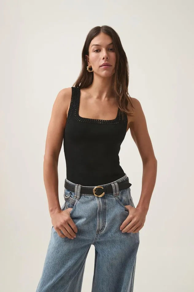 Tazia Crocheted Edge Tank Black Women Aje Tops