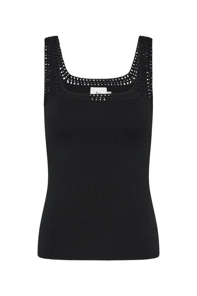 Tazia Crocheted Edge Tank Black Women Aje Tops Tazia Crocheted Edge Tank Black Women Aje Tops