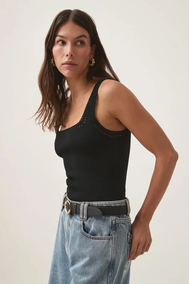 Tazia Crocheted Edge Tank Black Women Aje Tops Tazia Crocheted Edge Tank Black Women Aje Tops