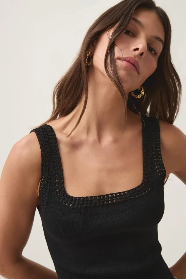 Tazia Crocheted Edge Tank Black Women Aje Tops Tazia Crocheted Edge Tank Black Women Aje Tops