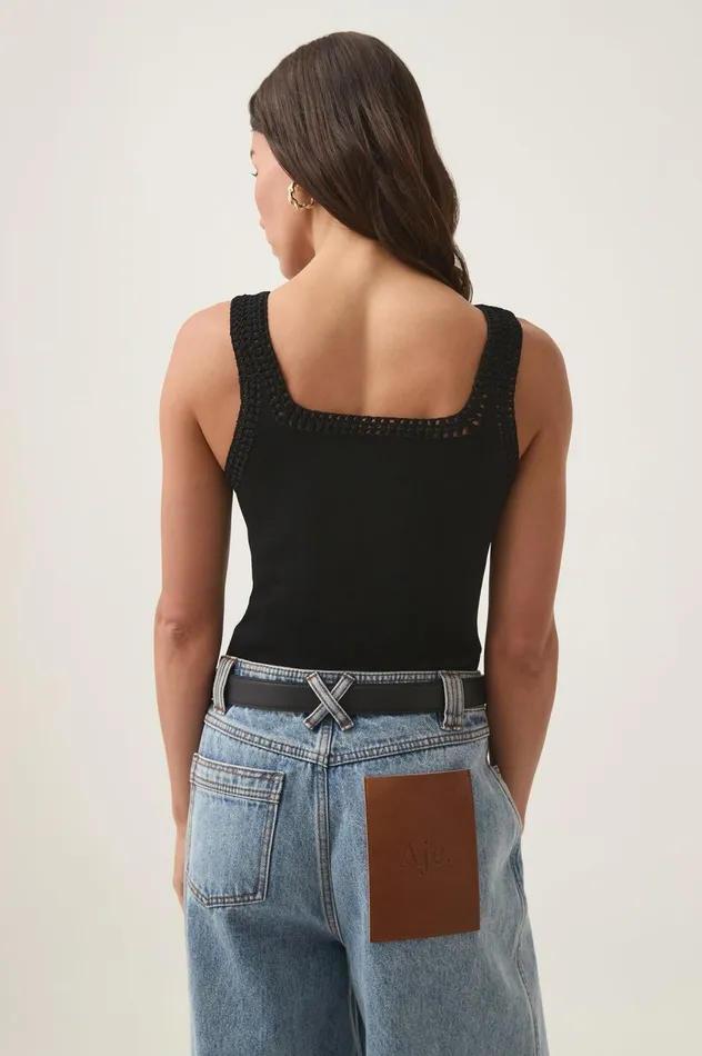 Tazia Crocheted Edge Tank Black Women Aje Tops Tazia Crocheted Edge Tank Black Women Aje Tops