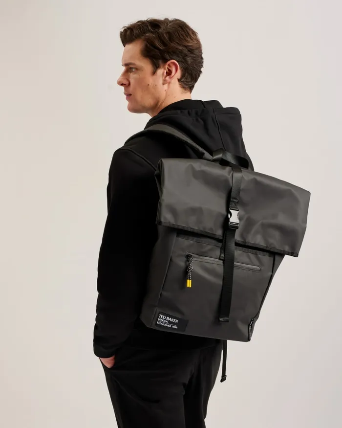 Ted Baker Backpacks Men CLIME 8211 Rubberised Rolltop Backpack Jetblack Ted Baker Backpacks Men CLIME 8211 Rubberised Rolltop Backpack Jetblack