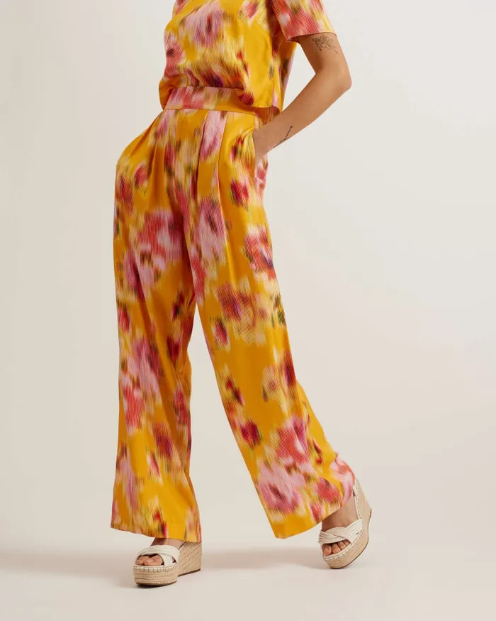Ted Baker Coords Women HITAKO 8211 Printed Wide Leg Pleated Trousers Orange Ted Baker Coords Women HITAKO 8211 Printed Wide Leg Pleated Trousers Orange