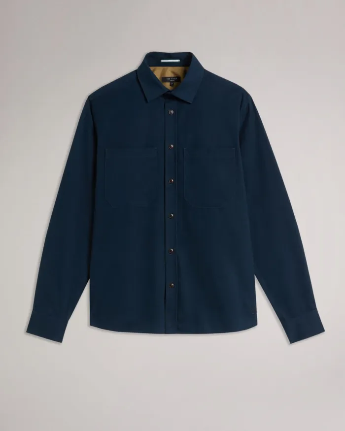 Ted Baker Coats and Jackets Men ALMUR 8211 Long Sleeve Brushed Twill Overshirt Navy