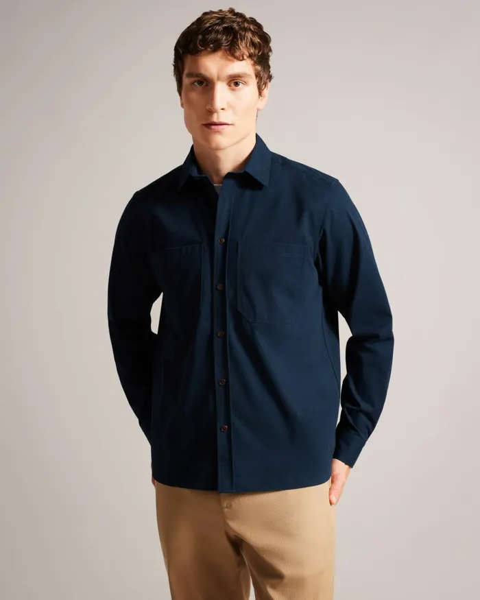 Ted Baker Coats and Jackets Men ALMUR 8211 Long Sleeve Brushed Twill Overshirt Navy