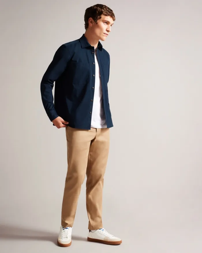 Ted Baker Coats and Jackets Men ALMUR 8211 Long Sleeve Brushed Twill Overshirt Navy