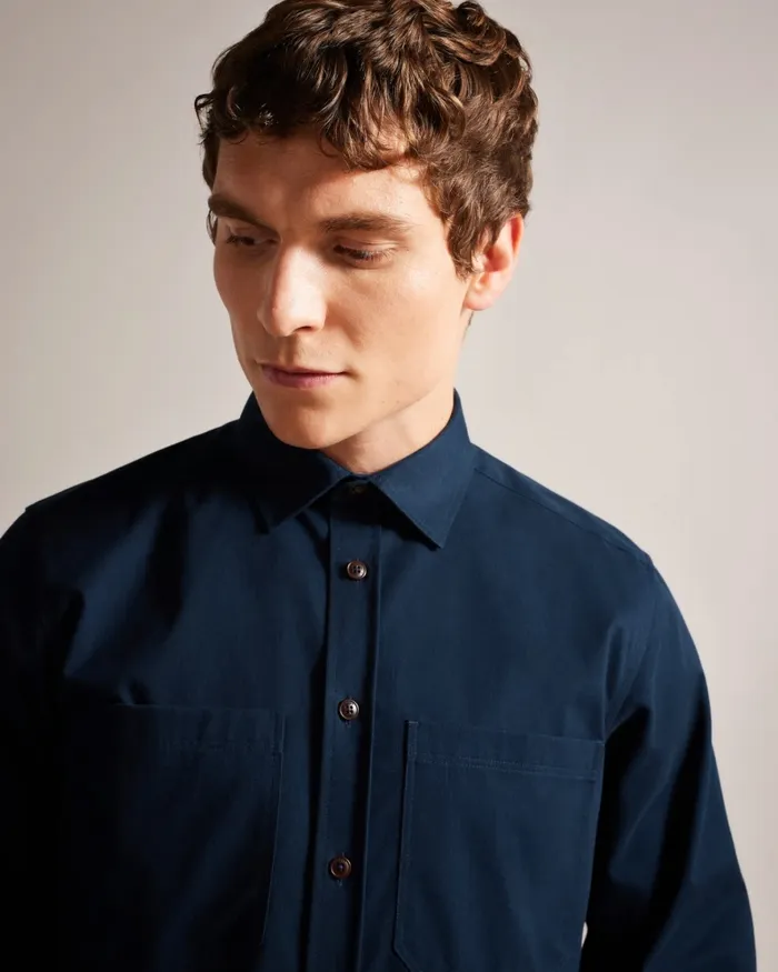 Ted Baker Coats and Jackets Men ALMUR 8211 Long Sleeve Brushed Twill Overshirt Navy