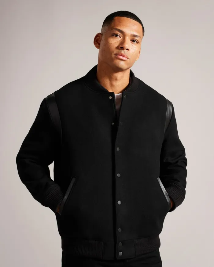 Ted Baker Coats and Jackets Men DACRE 8211 Wool Blend Varsity Bomber Jacket Black