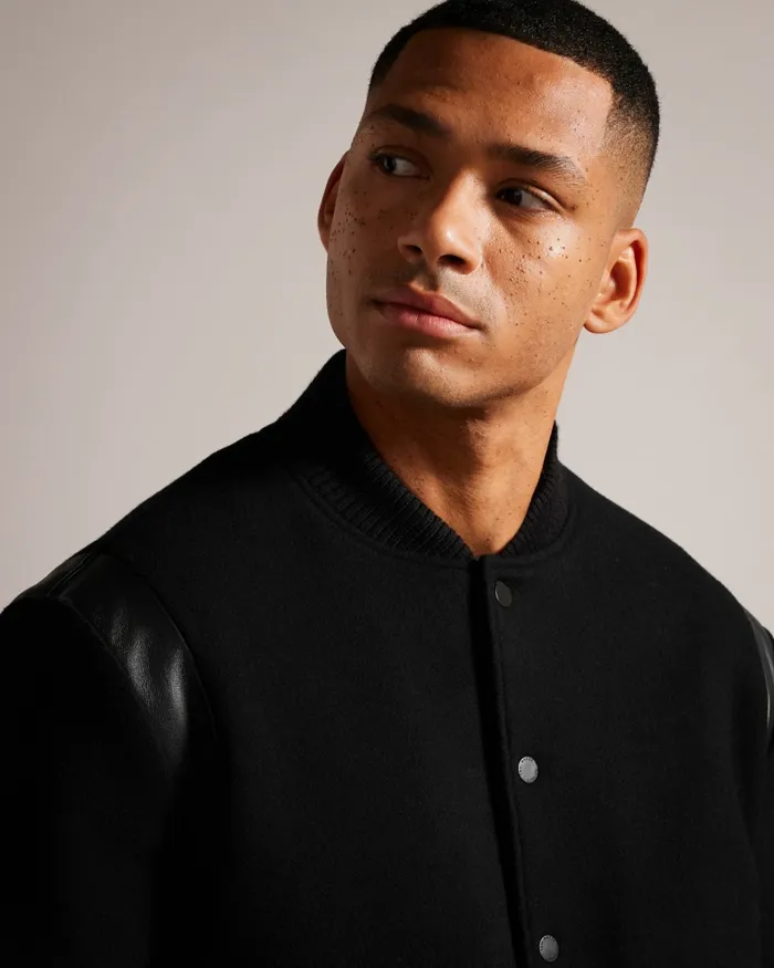 Ted Baker Coats and Jackets Men DACRE 8211 Wool Blend Varsity Bomber Jacket Black
