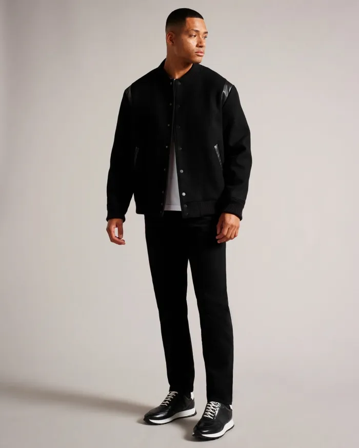 Ted Baker Coats and Jackets Men DACRE 8211 Wool Blend Varsity Bomber Jacket Black