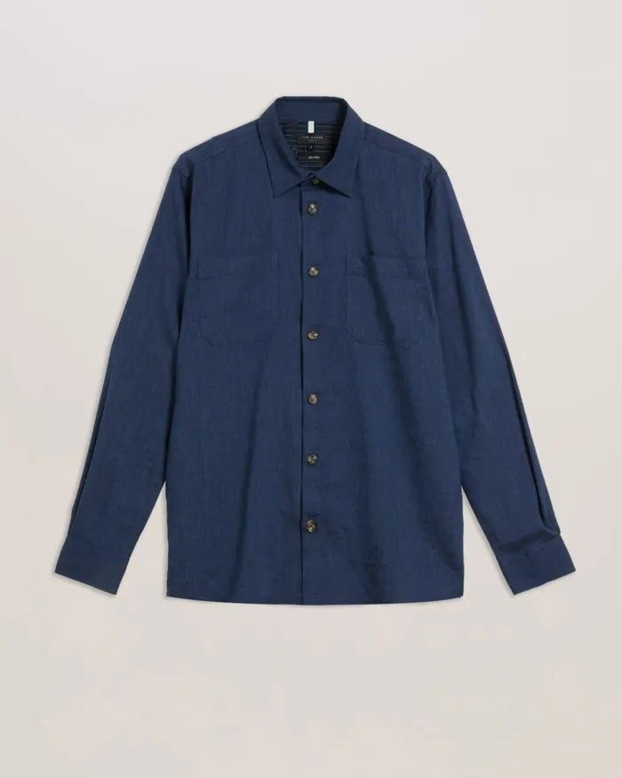 Ted Baker Coats and Jackets Men IIO 8211 Relaxed Fit Linen Blend Shirt Dark Blue