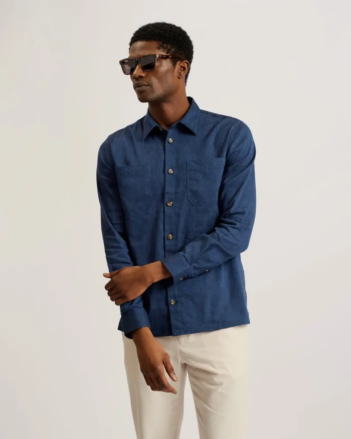Ted Baker Coats and Jackets Men IIO 8211 Relaxed Fit Linen Blend Shirt Dark Blue Ted Baker Coats and Jackets Men IIO 8211 Relaxed Fit Linen Blend Shirt Dark Blue