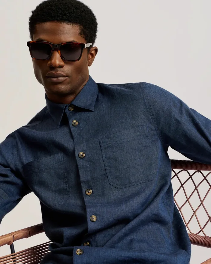 Ted Baker Coats and Jackets Men IIO 8211 Relaxed Fit Linen Blend Shirt Dark Blue Ted Baker Coats and Jackets Men IIO 8211 Relaxed Fit Linen Blend Shirt Dark Blue