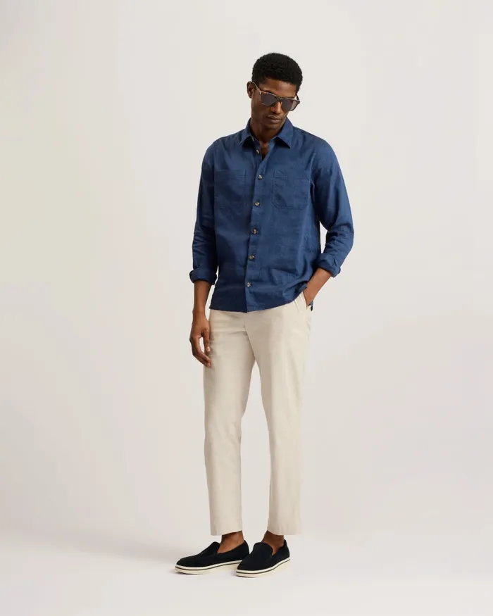 Ted Baker Coats and Jackets Men IIO 8211 Relaxed Fit Linen Blend Shirt Dark Blue Ted Baker Coats and Jackets Men IIO 8211 Relaxed Fit Linen Blend Shirt Dark Blue