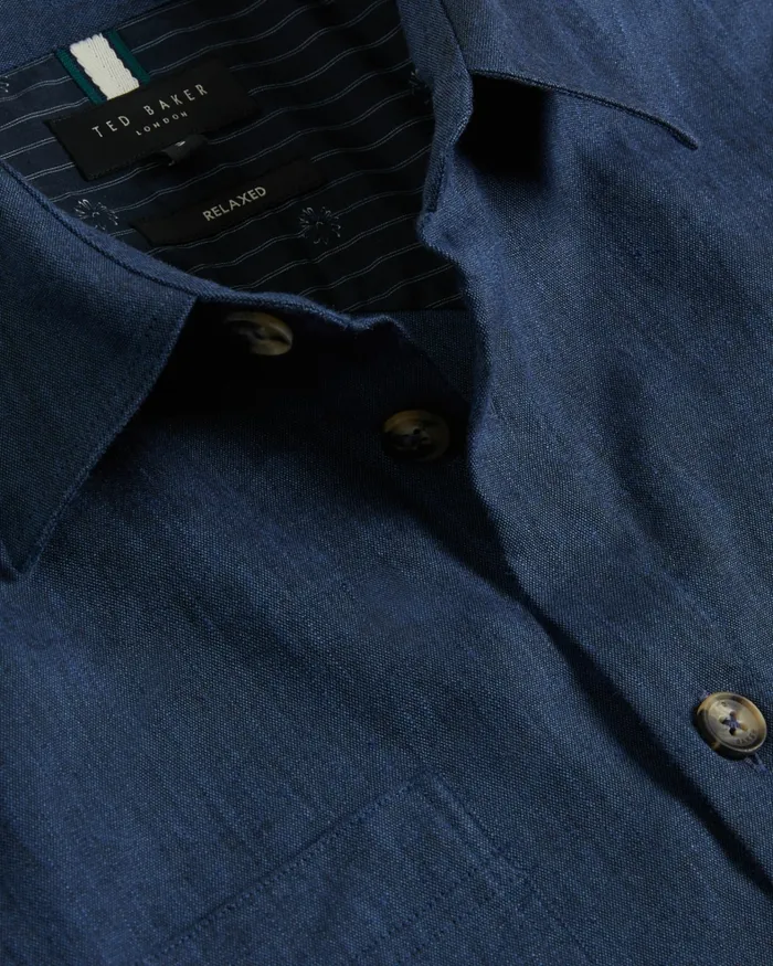 Ted Baker Coats and Jackets Men IIO 8211 Relaxed Fit Linen Blend Shirt Dark Blue Ted Baker Coats and Jackets Men IIO 8211 Relaxed Fit Linen Blend Shirt Dark Blue