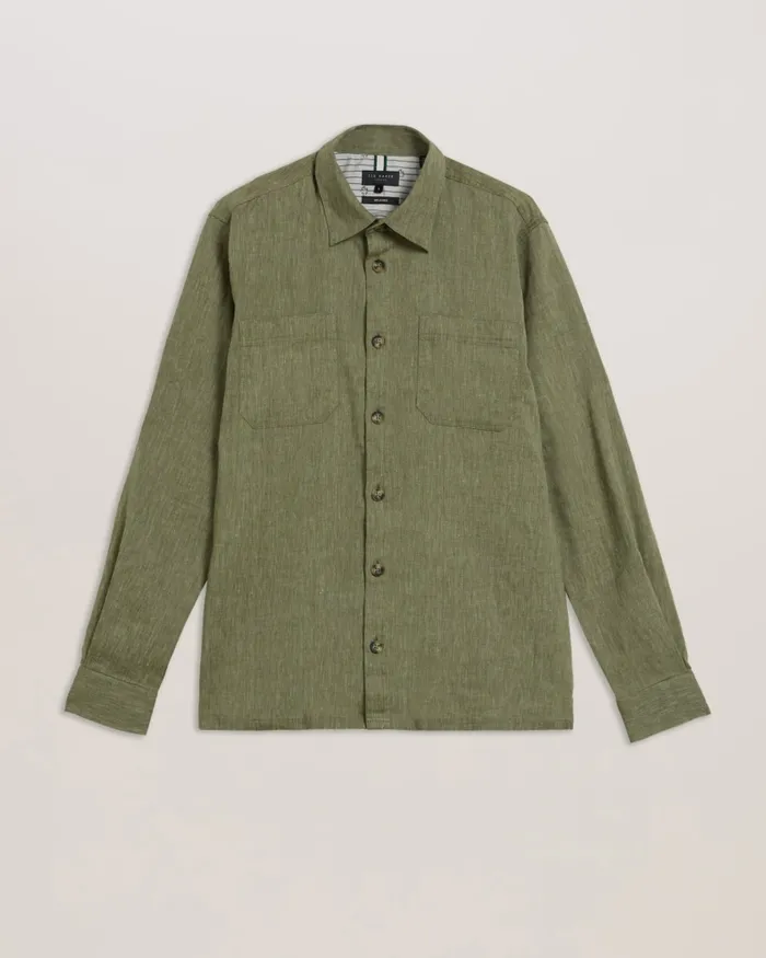 Ted Baker Coats and Jackets Men IIO 8211 Relaxed Fit Linen Blend Shirt Green