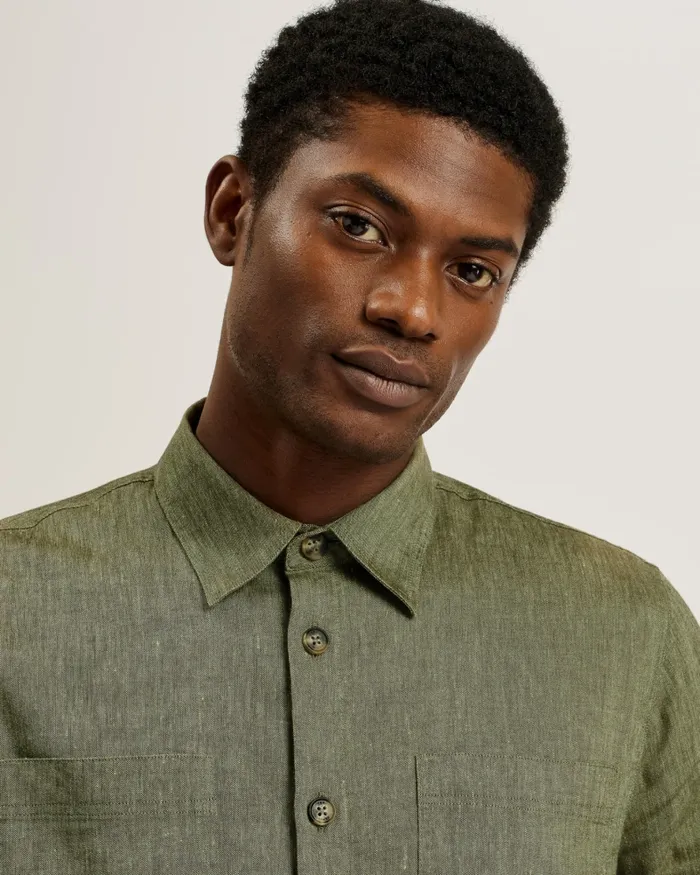Ted Baker Coats and Jackets Men IIO 8211 Relaxed Fit Linen Blend Shirt Green Ted Baker Coats and Jackets Men IIO 8211 Relaxed Fit Linen Blend Shirt Green