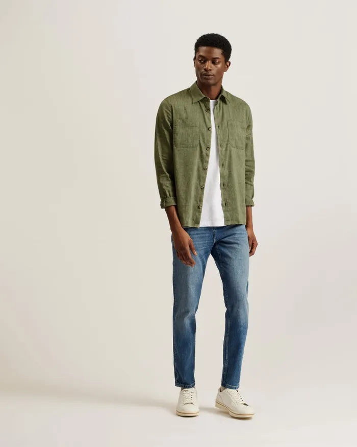 Ted Baker Coats and Jackets Men IIO 8211 Relaxed Fit Linen Blend Shirt Green Ted Baker Coats and Jackets Men IIO 8211 Relaxed Fit Linen Blend Shirt Green
