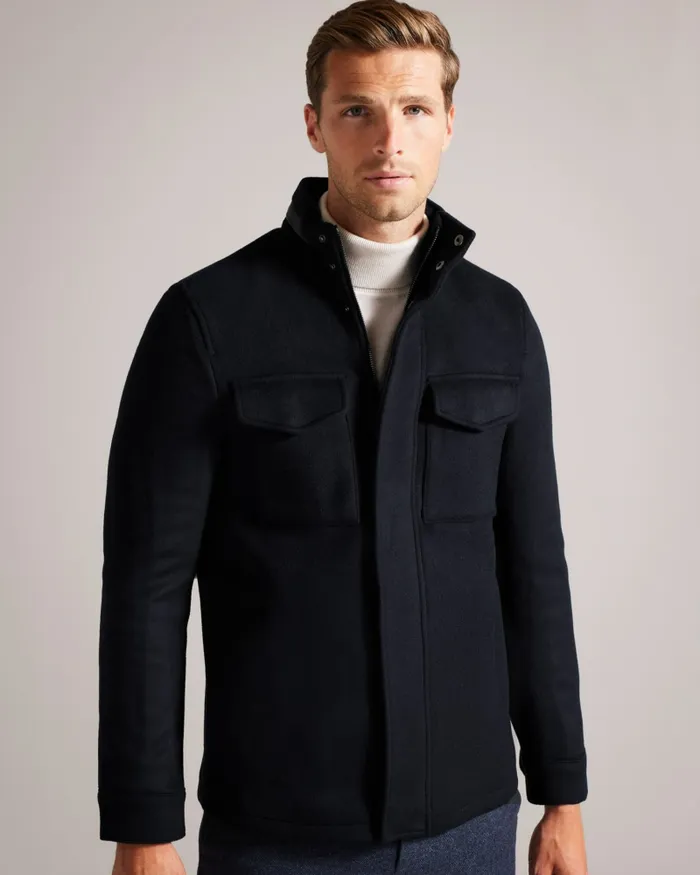 Ted Baker Coats and Jackets Men KNOWL 8211 Funnel Neck Wool Field Jacket Navy Ted Baker Coats and Jackets Men KNOWL 8211 Funnel Neck Wool Field Jacket Navy