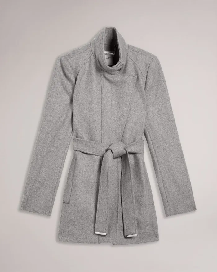 Ted Baker Coats and Jackets Women ICOMBIS 8211 Funnel Neck Wrap Coat Grey