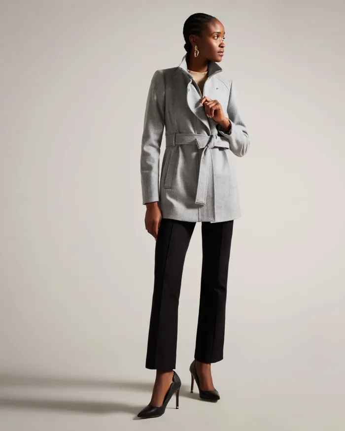 Ted Baker Coats and Jackets Women ICOMBIS 8211 Funnel Neck Wrap Coat Grey Ted Baker Coats and Jackets Women ICOMBIS 8211 Funnel Neck Wrap Coat Grey