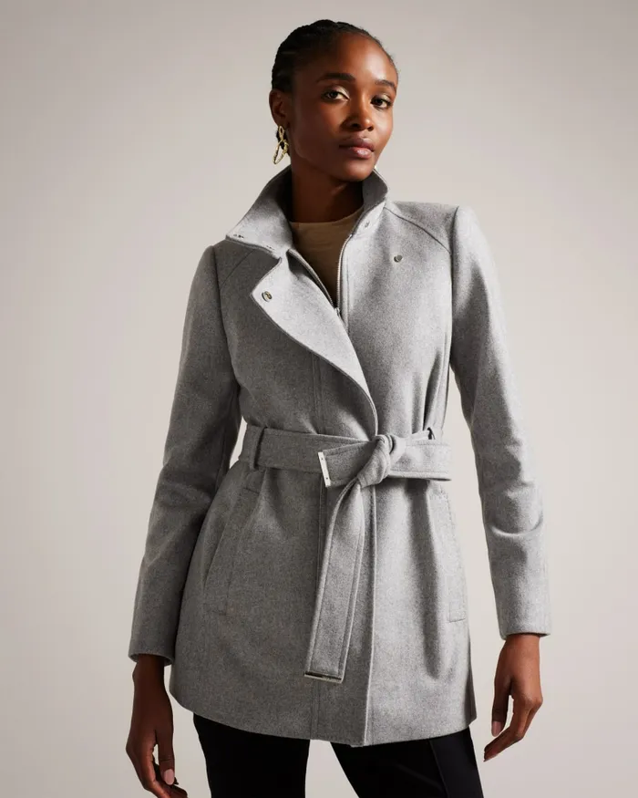 Ted Baker Coats and Jackets Women ICOMBIS 8211 Funnel Neck Wrap Coat Grey Ted Baker Coats and Jackets Women ICOMBIS 8211 Funnel Neck Wrap Coat Grey