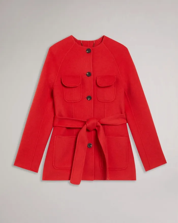 Ted Baker Coats and Jackets Women LESLIIY 8211 Round Neck Short Coat With Waist Belt Red