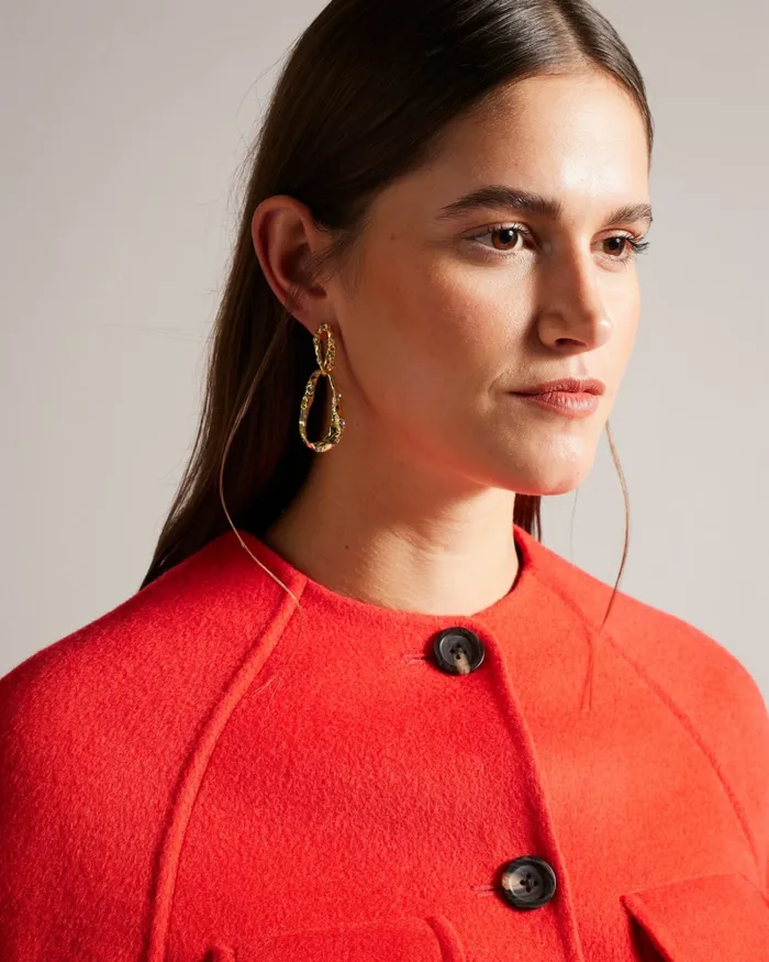 Ted Baker Coats and Jackets Women LESLIIY 8211 Round Neck Short Coat With Waist Belt Red Ted Baker Coats and Jackets Women LESLIIY 8211 Round Neck Short Coat With Waist Belt Red