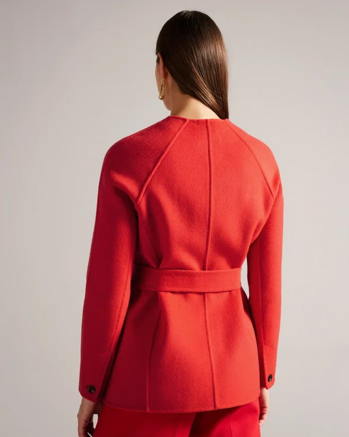 Ted Baker Coats and Jackets Women LESLIIY 8211 Round Neck Short Coat With Waist Belt Red Ted Baker Coats and Jackets Women LESLIIY 8211 Round Neck Short Coat With Waist Belt Red