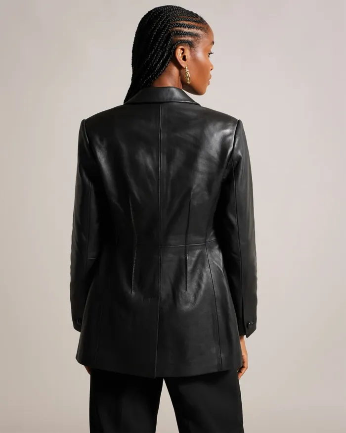 Ted Baker Coats and Jackets Women MELLIIE 8211 Longline Single Breasted Leather Blazer Black