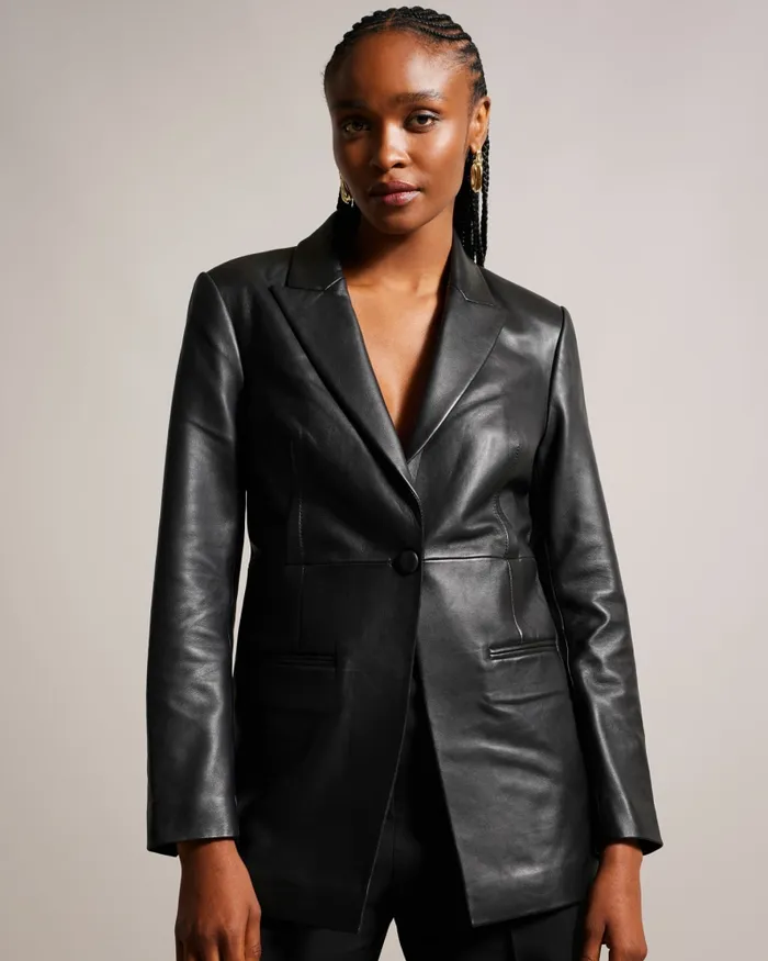 Ted Baker Coats and Jackets Women MELLIIE 8211 Longline Single Breasted Leather Blazer Black Ted Baker Coats and Jackets Women MELLIIE 8211 Longline Single Breasted Leather Blazer Black
