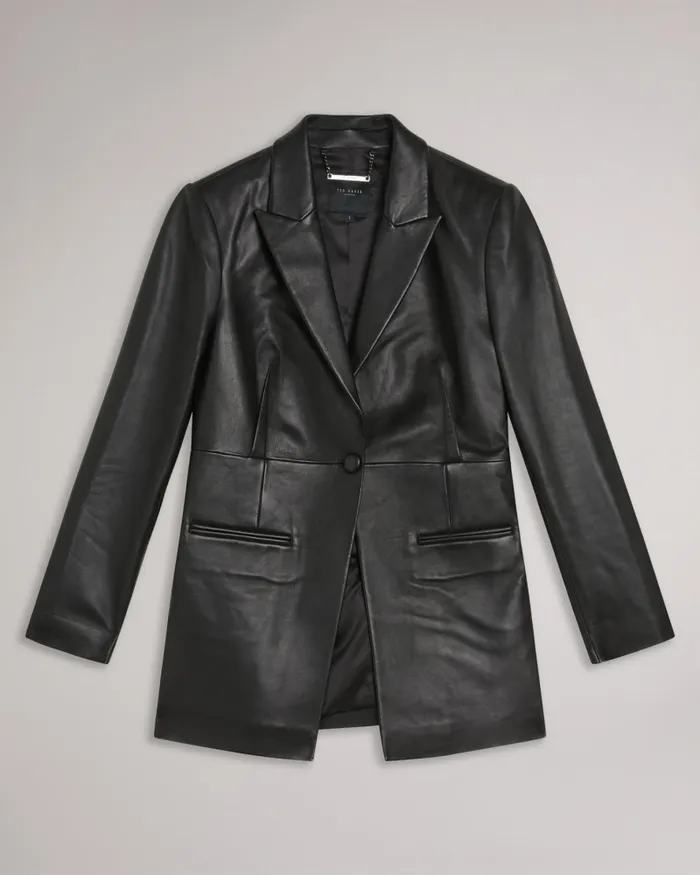 Ted Baker Coats and Jackets Women MELLIIE 8211 Longline Single Breasted Leather Blazer Black Ted Baker Coats and Jackets Women MELLIIE 8211 Longline Single Breasted Leather Blazer Black