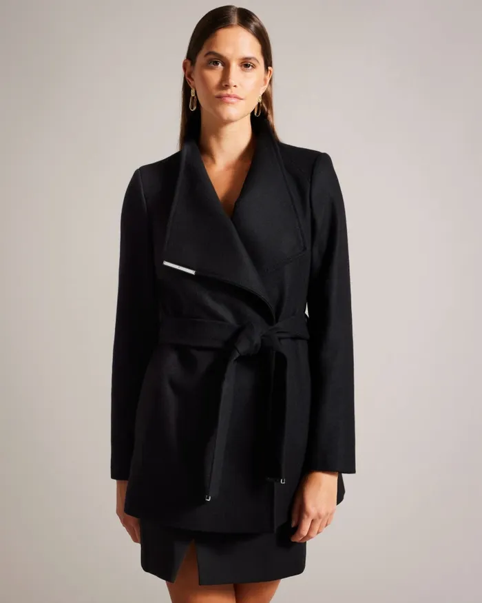 Ted Baker Coats and Jackets Women ROSESS 8211 Wool Wrap Short Coat Black Ted Baker Coats and Jackets Women ROSESS 8211 Wool Wrap Short Coat Black