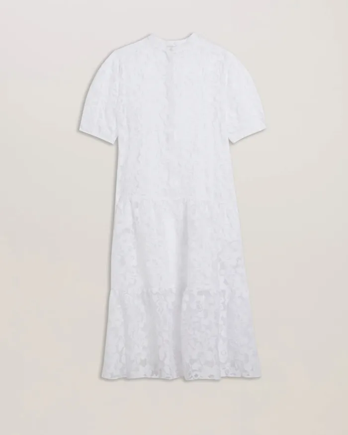 Ted Baker Dresses Women CLAAREY 8211 Tiered Devor Midi Dress White