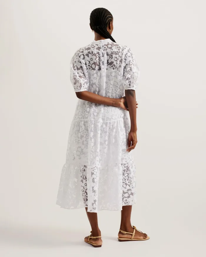 Ted Baker Dresses Women CLAAREY 8211 Tiered Devor Midi Dress White Ted Baker Dresses Women CLAAREY 8211 Tiered Devor Midi Dress White