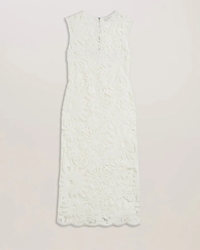 Ted Baker Dresses Women CORHA 8211 Floral Crochet Sleeveless Midi Dress Ivory