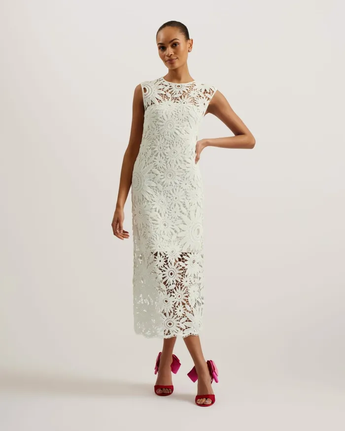 Ted Baker Dresses Women CORHA 8211 Floral Crochet Sleeveless Midi Dress Ivory Ted Baker Dresses Women CORHA 8211 Floral Crochet Sleeveless Midi Dress Ivory