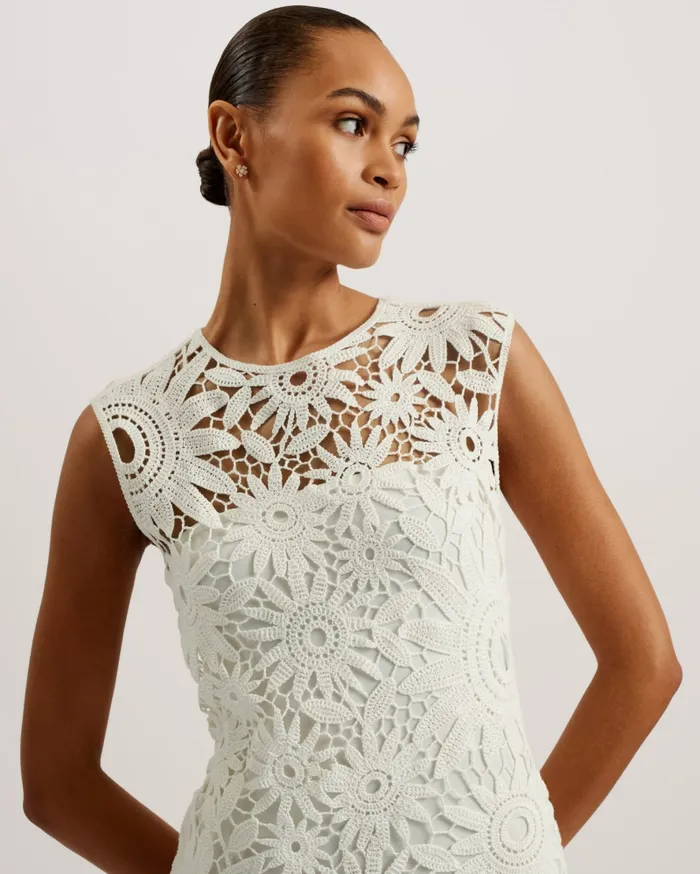 Ted Baker Dresses Women CORHA 8211 Floral Crochet Sleeveless Midi Dress Ivory Ted Baker Dresses Women CORHA 8211 Floral Crochet Sleeveless Midi Dress Ivory