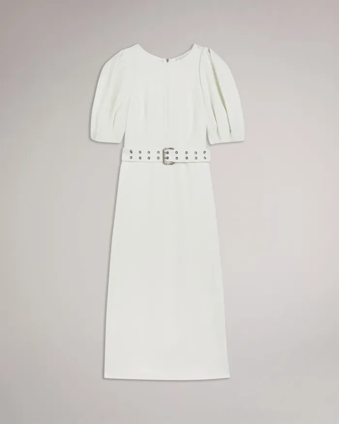 Ted Baker Dresses Women GABYELA 8211 Puff Sleeve Midi Dress With Belt White